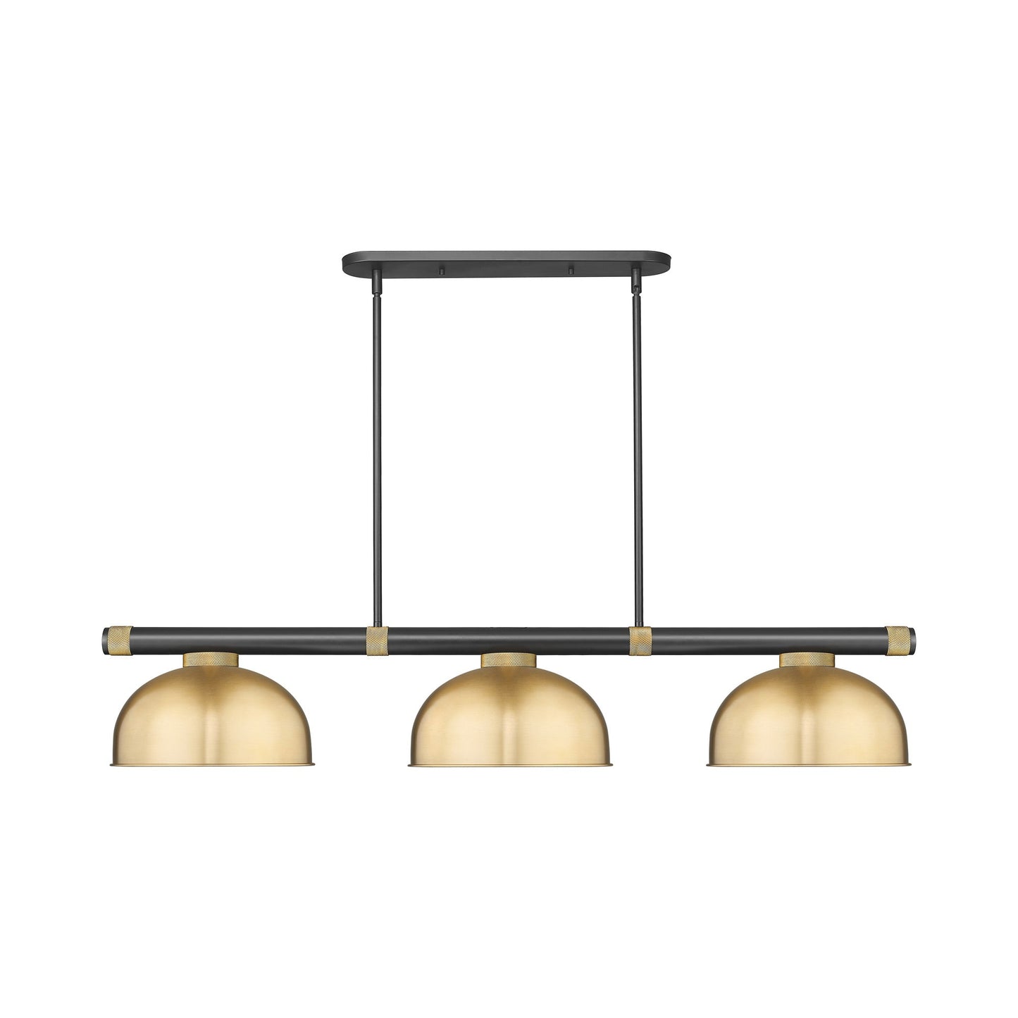 Vanguard Dome Steel Billiard Pendant Light in Matte Black/Rubbed Brass (Heritage Brass).