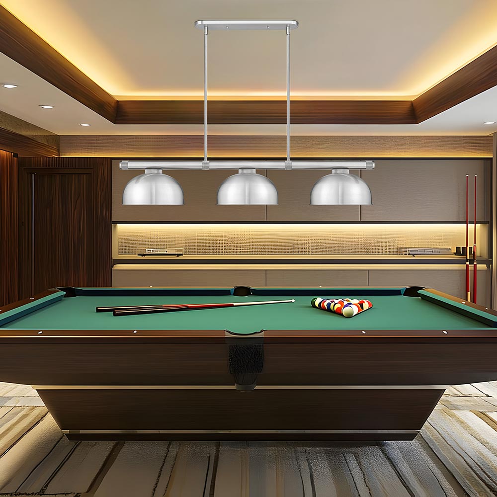 Vanguard Dome Steel Billiard Pendant Light in game room.