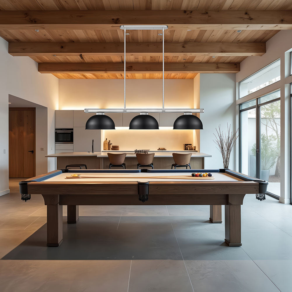 Vanguard Dome Steel Billiard Pendant Light in game room.