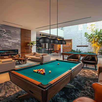 Vanguard Dome Steel Billiard Pendant Light in game room.