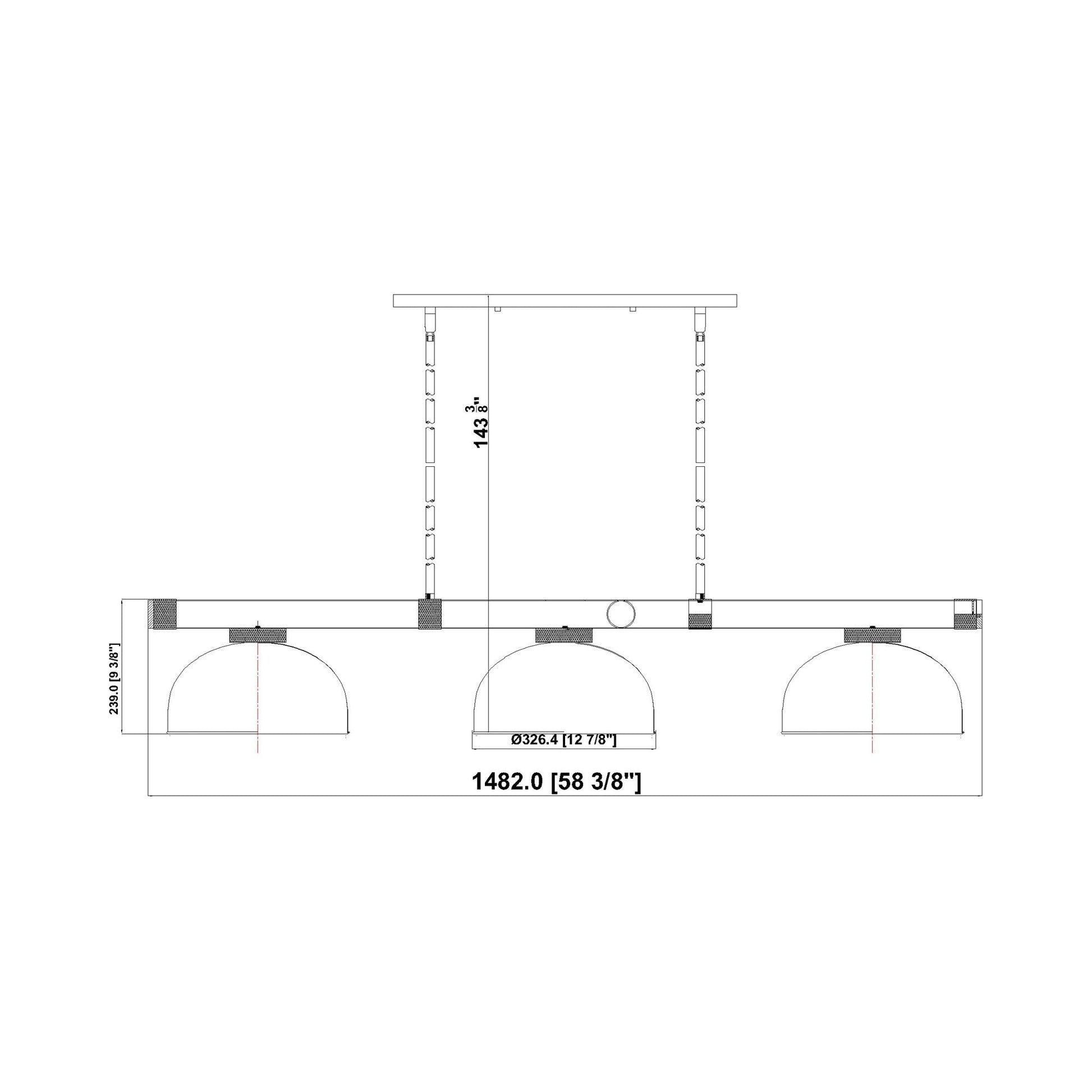 Vanguard Dome Steel Billiard Pendant Light - line drawing.