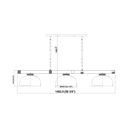 Vanguard Dome Steel Billiard Pendant Light - line drawing.