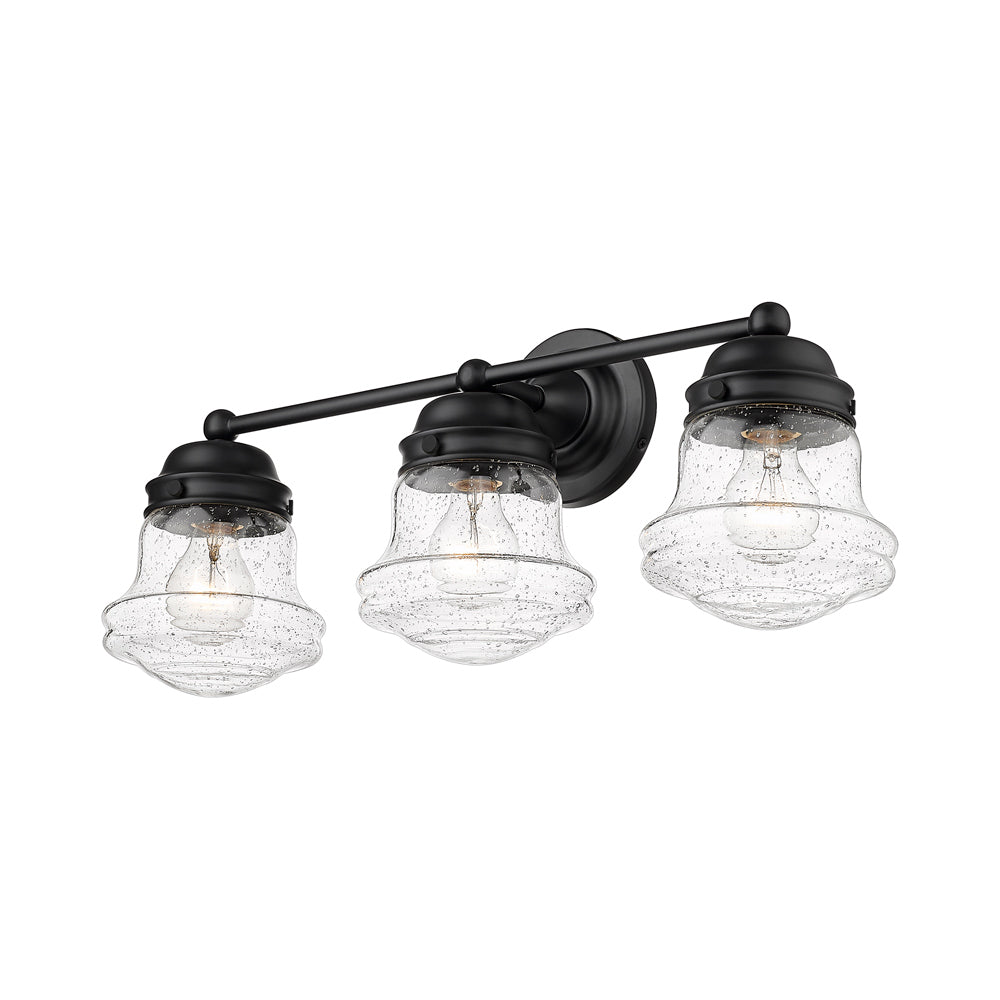 Vaughn Bath Vanity Light in Matte Black (3-Light/Clear Seedy).