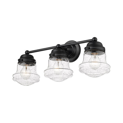 Vaughn Bath Vanity Light in Matte Black (3-Light/Clear Seedy).