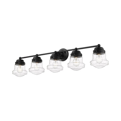 Vaughn Bath Vanity Light in Matte Black (5-Light/Clear Seedy).