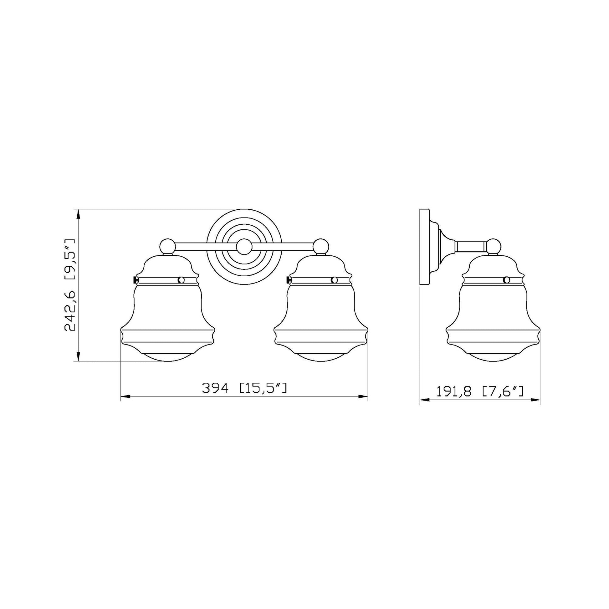 Vaughn Bath Vanity Light - line drawing.