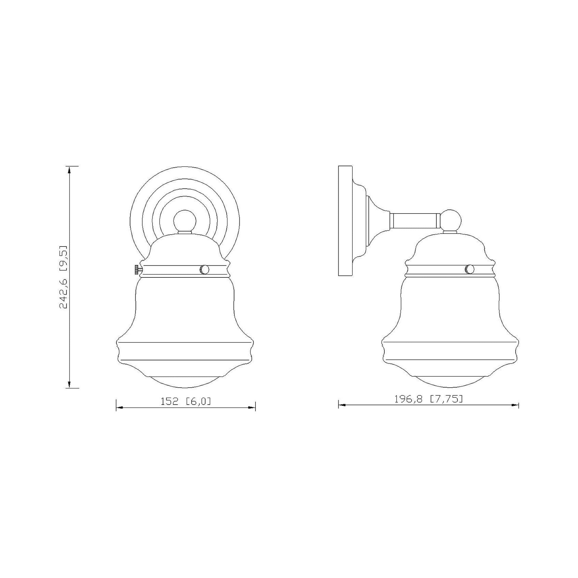 Vaughn Bath Wall Light - line drawing.