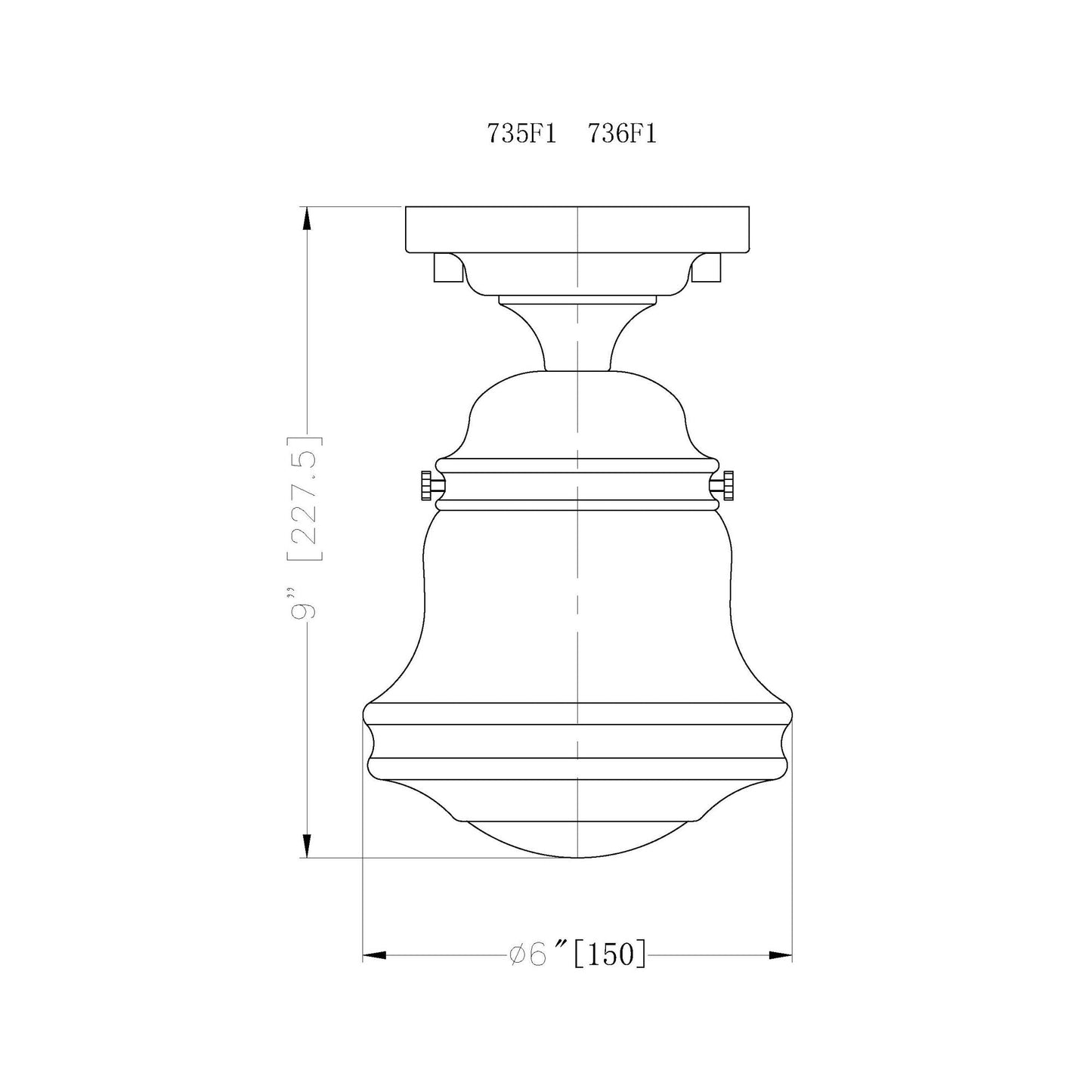 Vaughn Flush Mount Ceiling Light - line drawing.