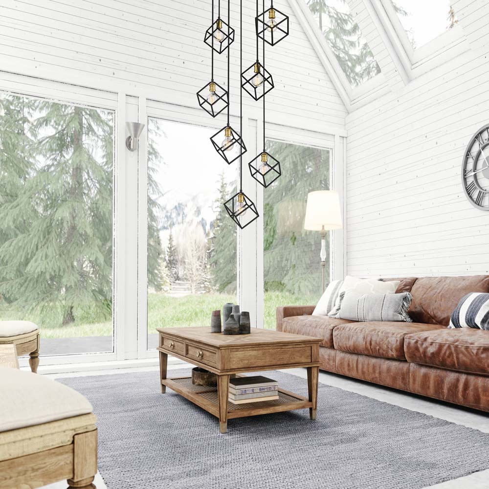 Vertical Chandelier in living room.
