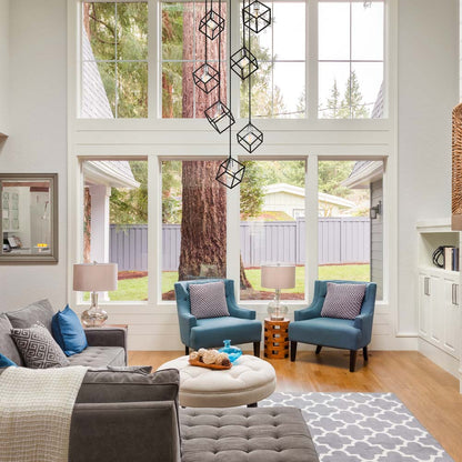 Vertical Chandelier in living room.