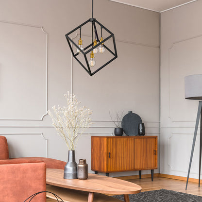 Vertical Cube Chandelier in living room.