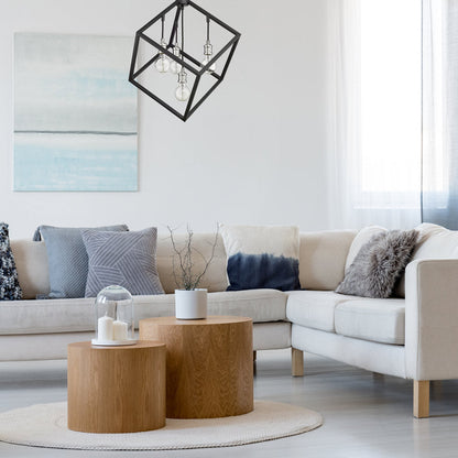 Vertical Cube Chandelier in living room.
