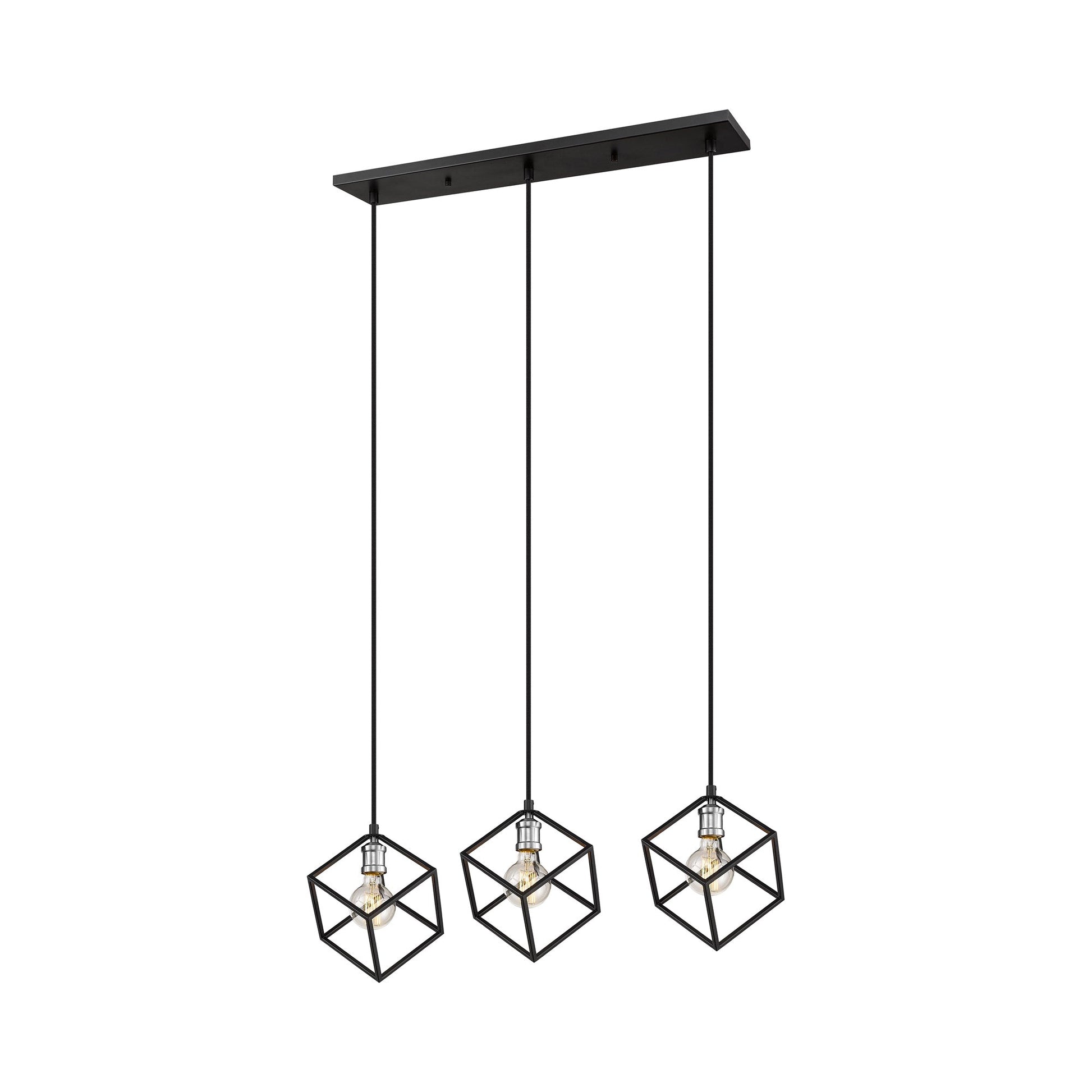 Vertical Linear Chandelier in Matte Black/Brushed Nickel (3-Light).