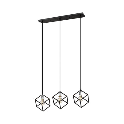 Vertical Linear Chandelier in Matte Black/Brushed Nickel (3-Light).