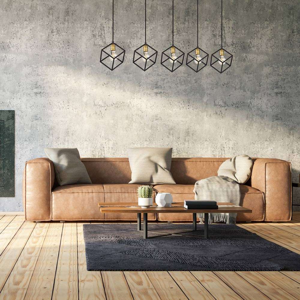 Vertical Linear Chandelier in living room.