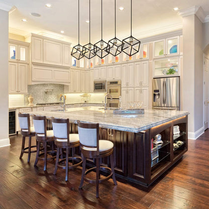 Vertical Linear Chandelier in dining room.