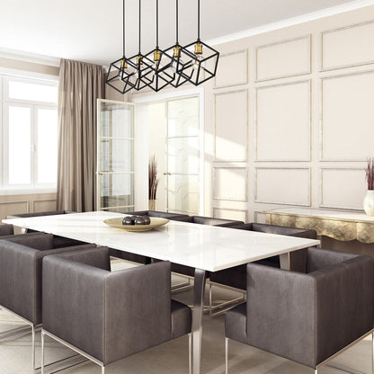 Vertical Linear Chandelier in dining room.