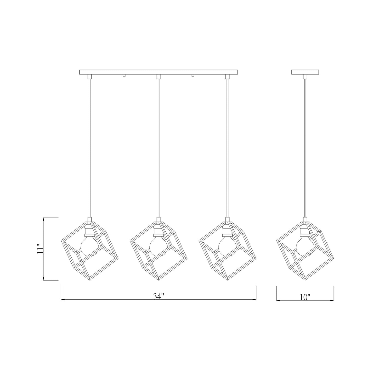 Vertical Linear Chandelier - line drawing.