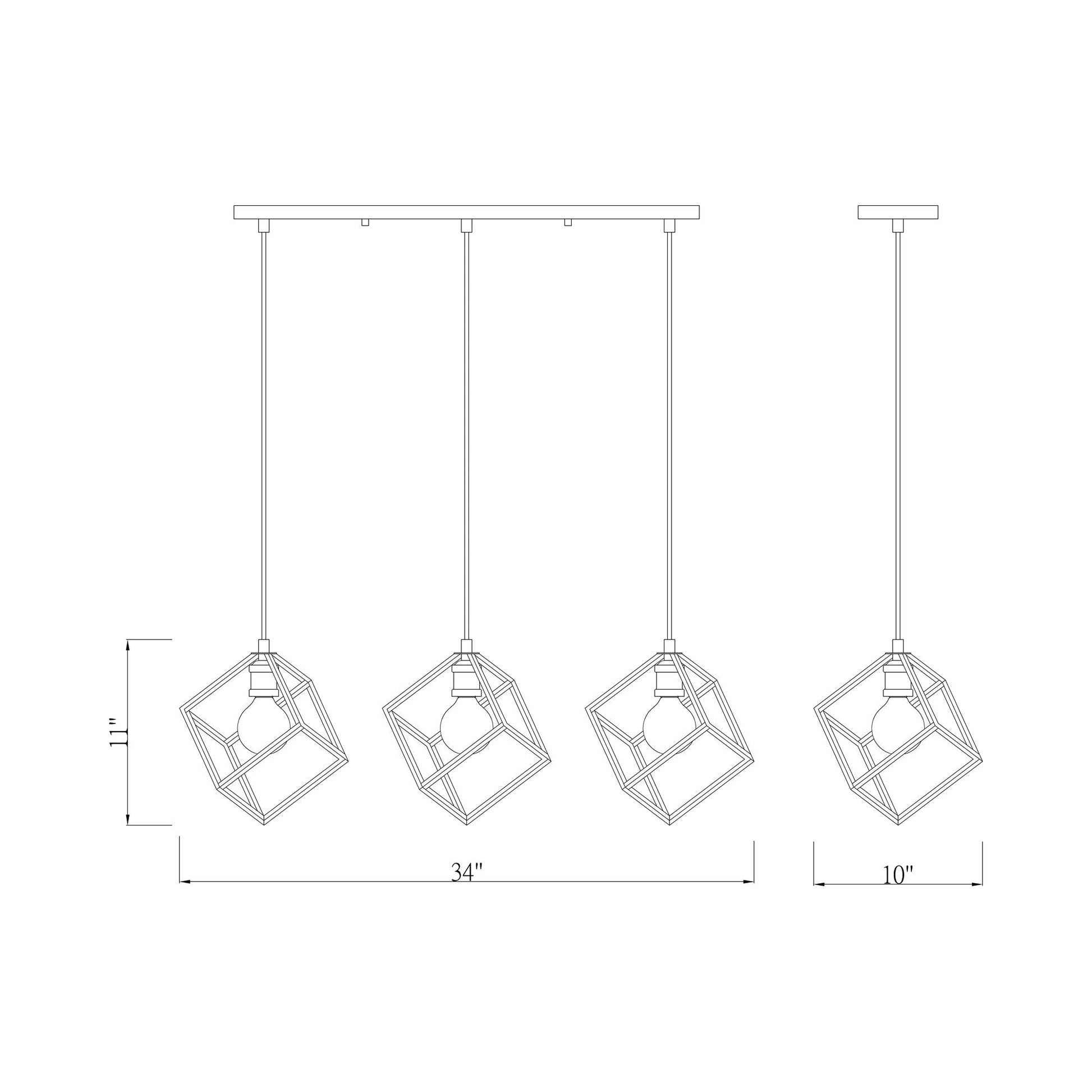 Vertical Linear Chandelier - line drawing.