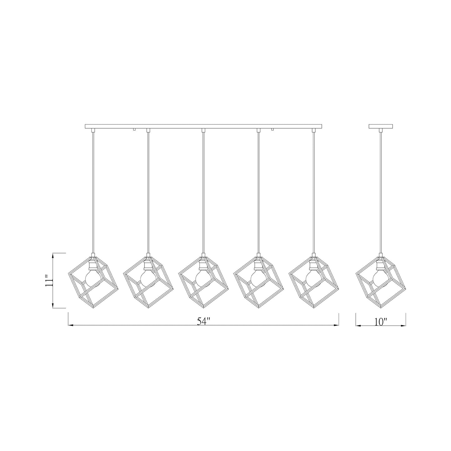 Vertical Linear Chandelier - line drawing.