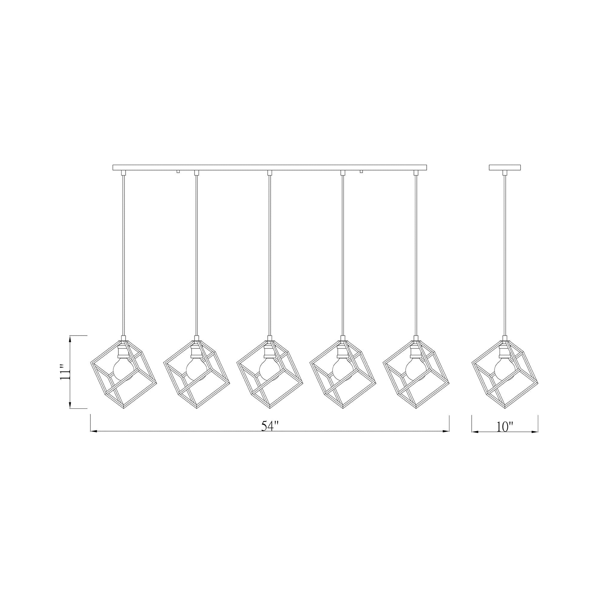 Vertical Linear Chandelier - line drawing.