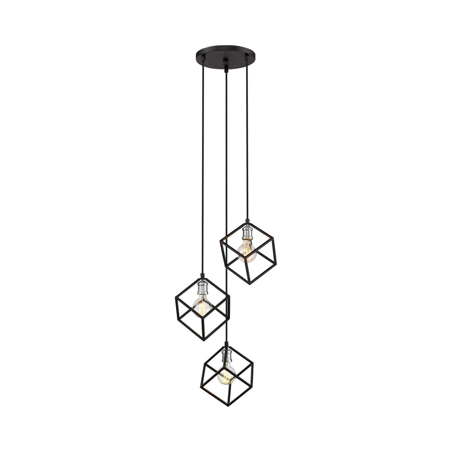 Vertical Multi Light Chandelier in Matte Black/Brushed Nickel (3-Light).