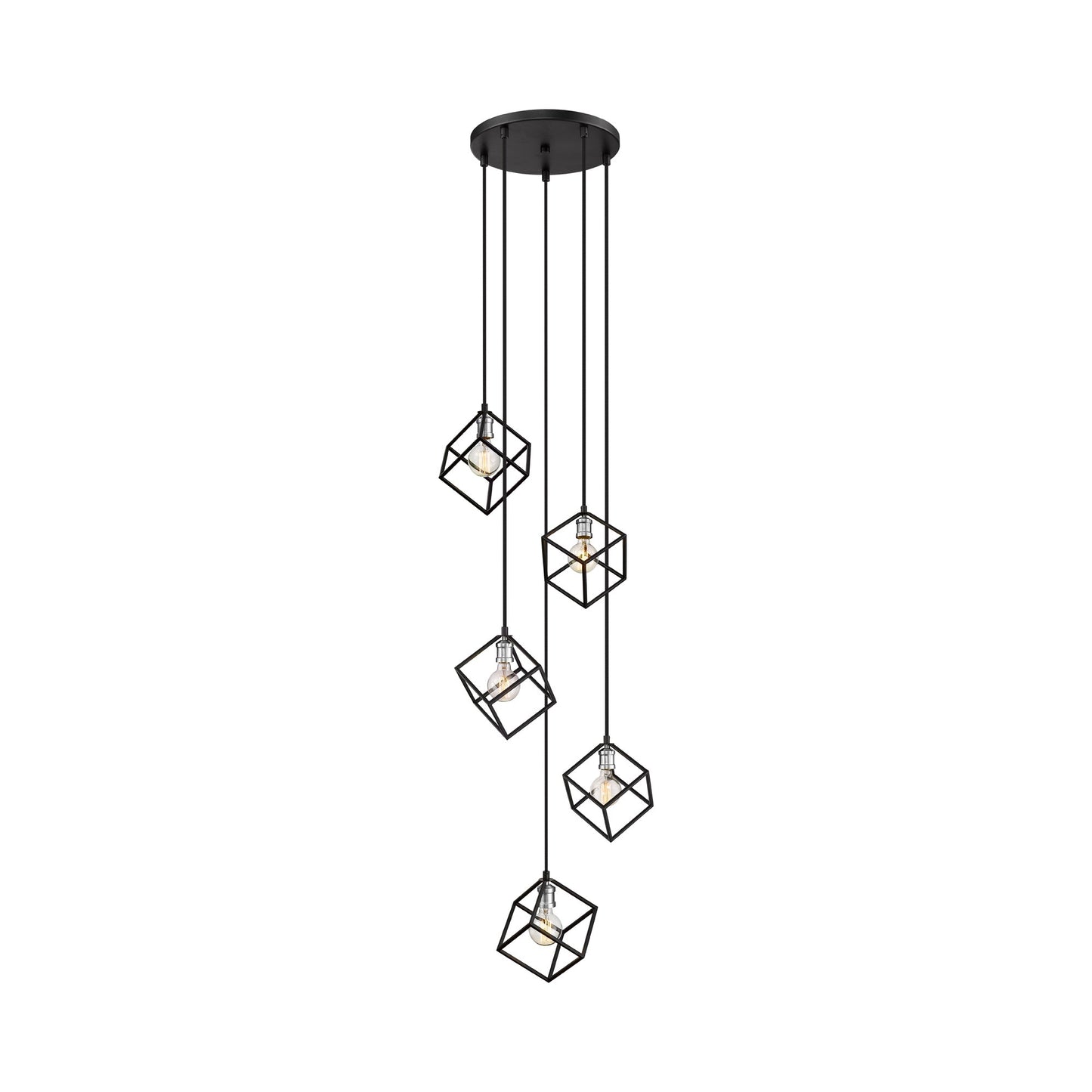 Vertical Multi Light Chandelier in Matte Black/Brushed Nickel (5-Light).