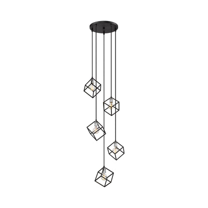 Vertical Multi Light Chandelier in Matte Black/Brushed Nickel (5-Light).
