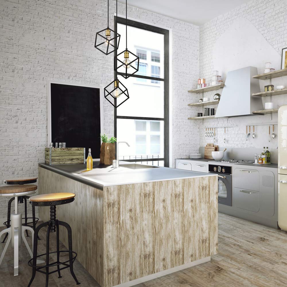 Vertical Multi Light Chandelier in kitchen.