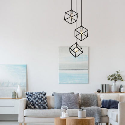 Vertical Multi Light Chandelier in living room.