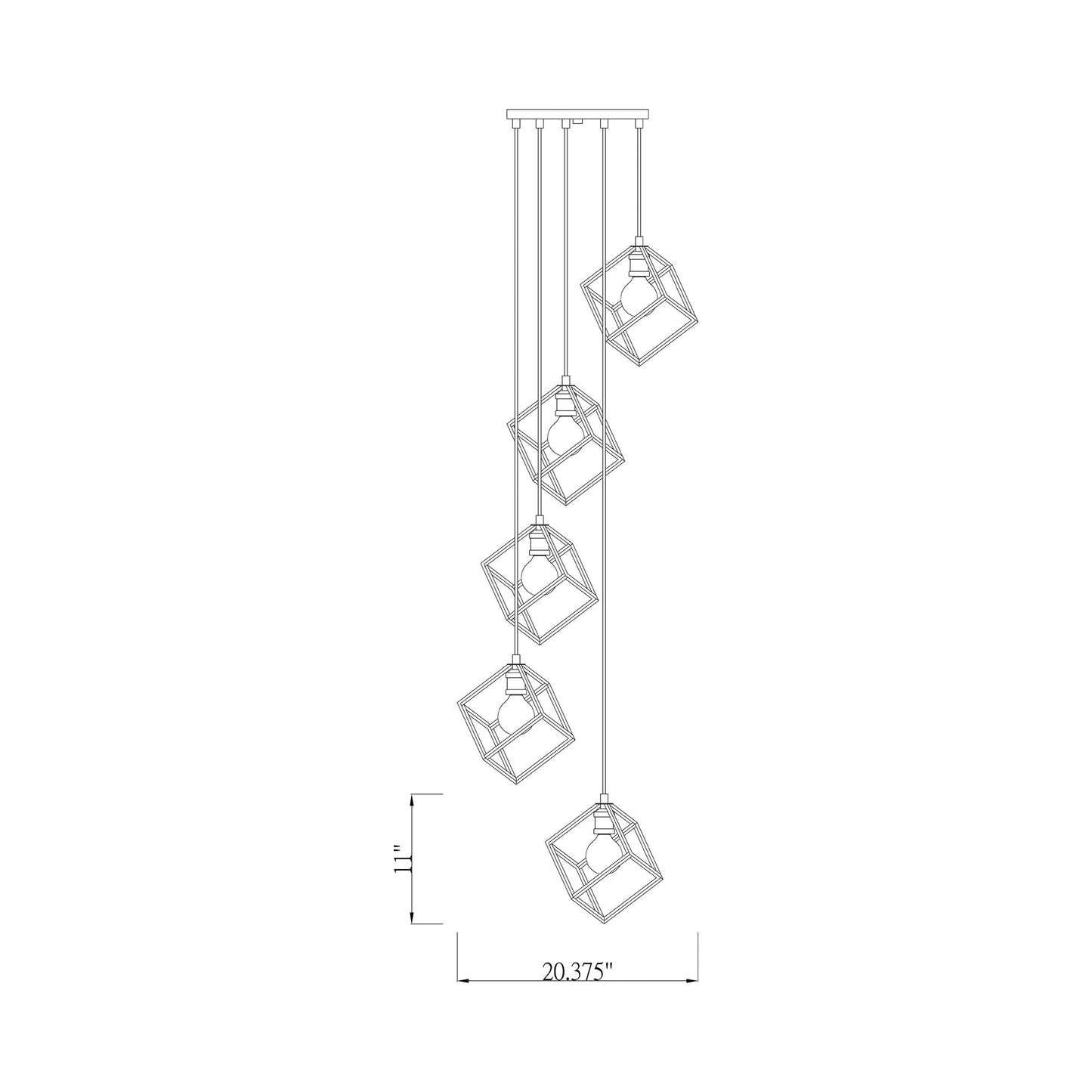 Vertical Multi Light Chandelier - line drawing.