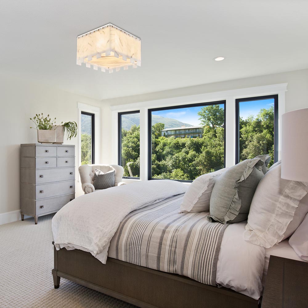 Viviana Flush Mount Ceiling Light in bedroom.