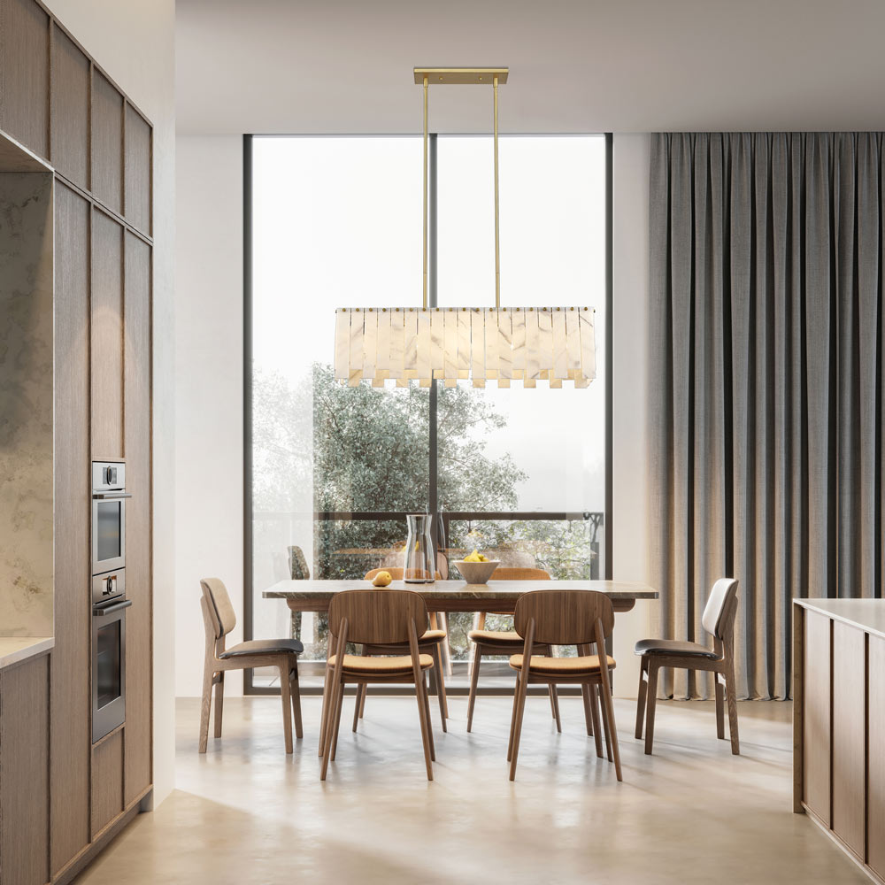 Viviana Linear Chandelier in dining room.
