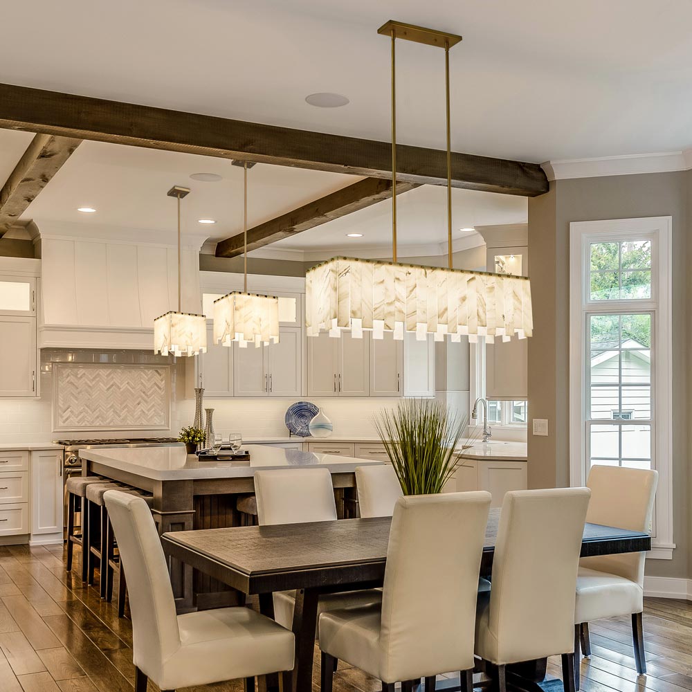 Viviana Linear Chandelier in dining room.