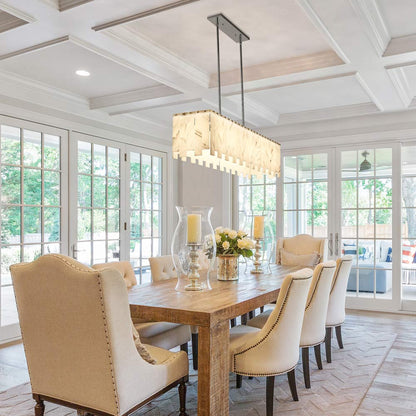 Viviana Linear Chandelier in dining room.