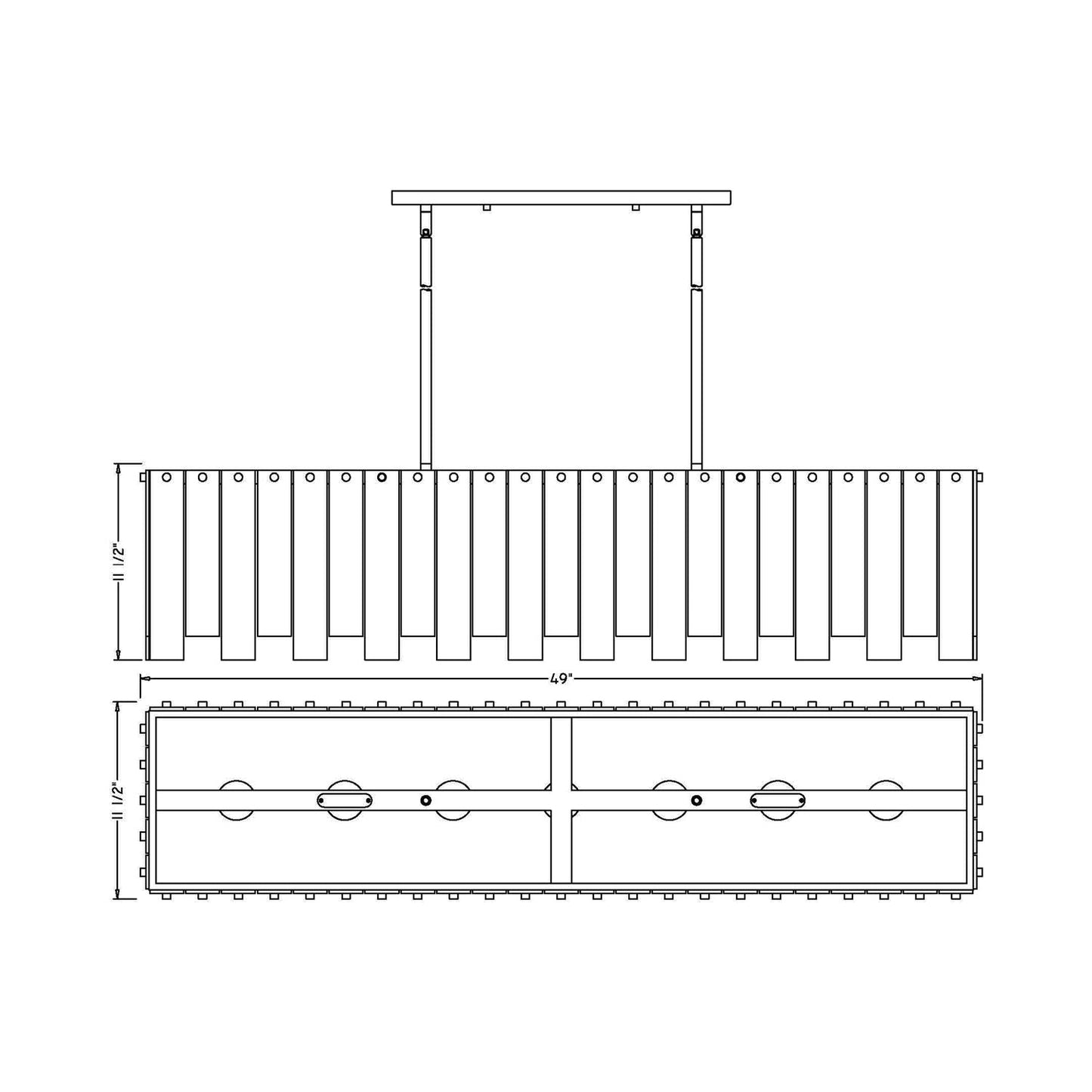 Viviana Linear Chandelier - line drawing.