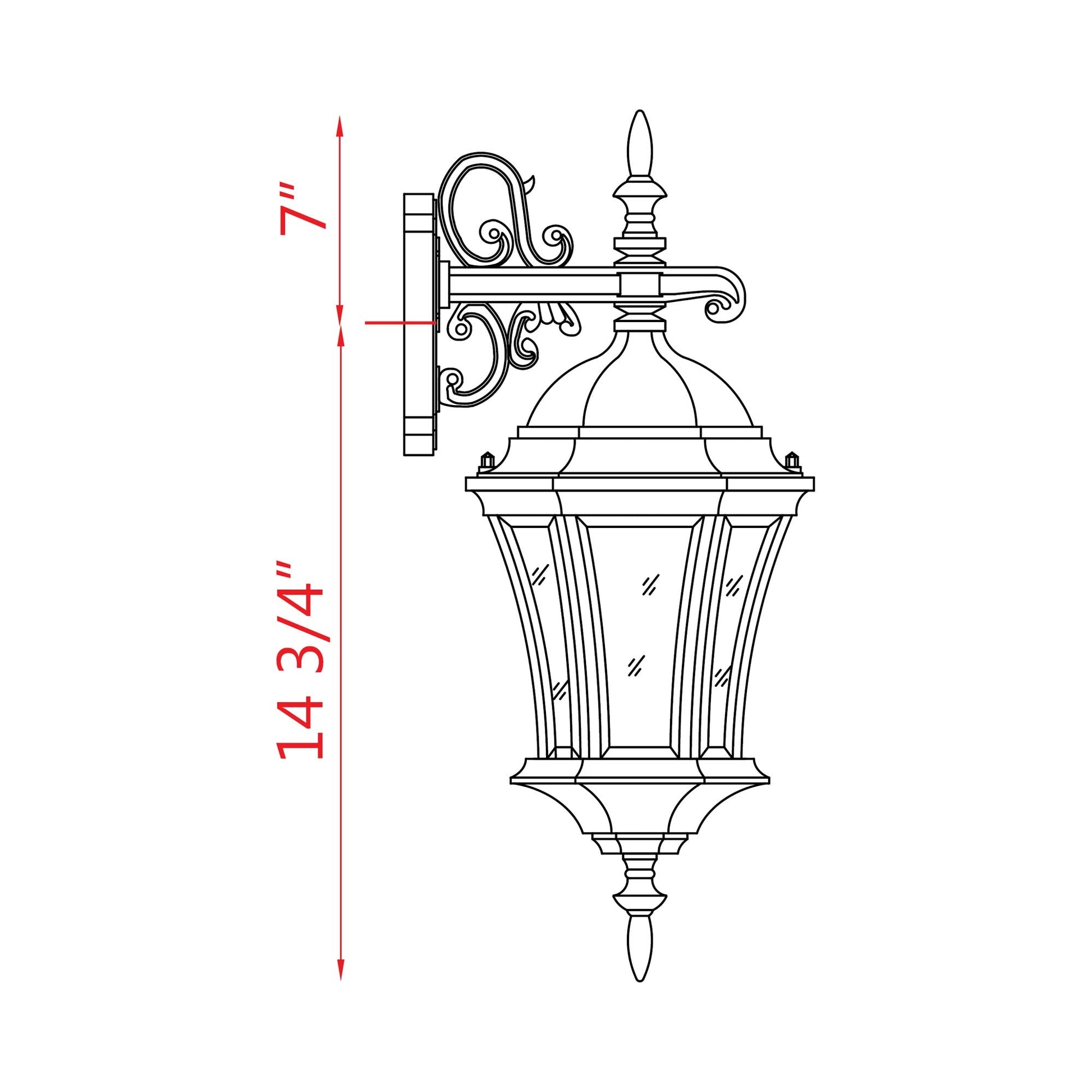 Wakefield Outdoor Wall Light - line drawing.