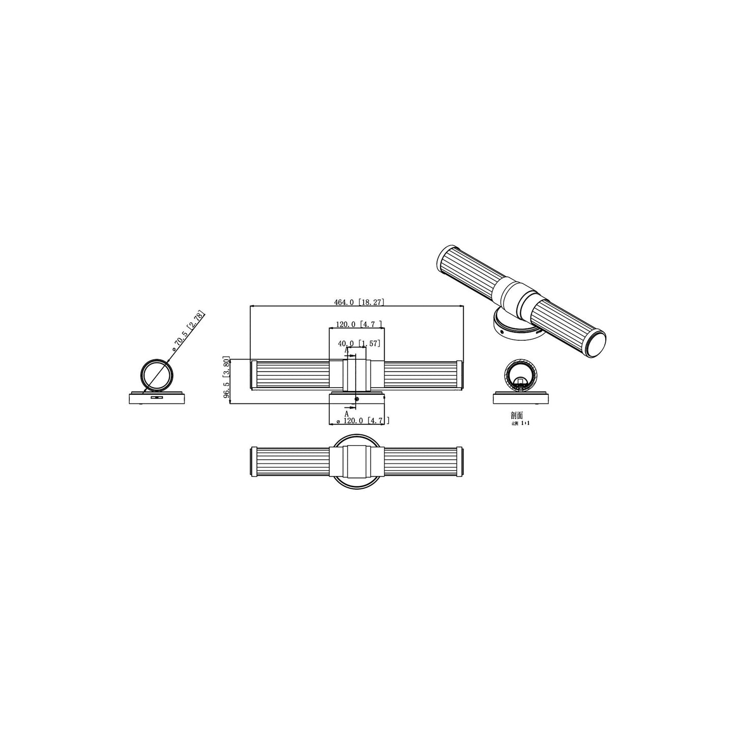 Warwick LED Bath Vanity Light - line drawing.