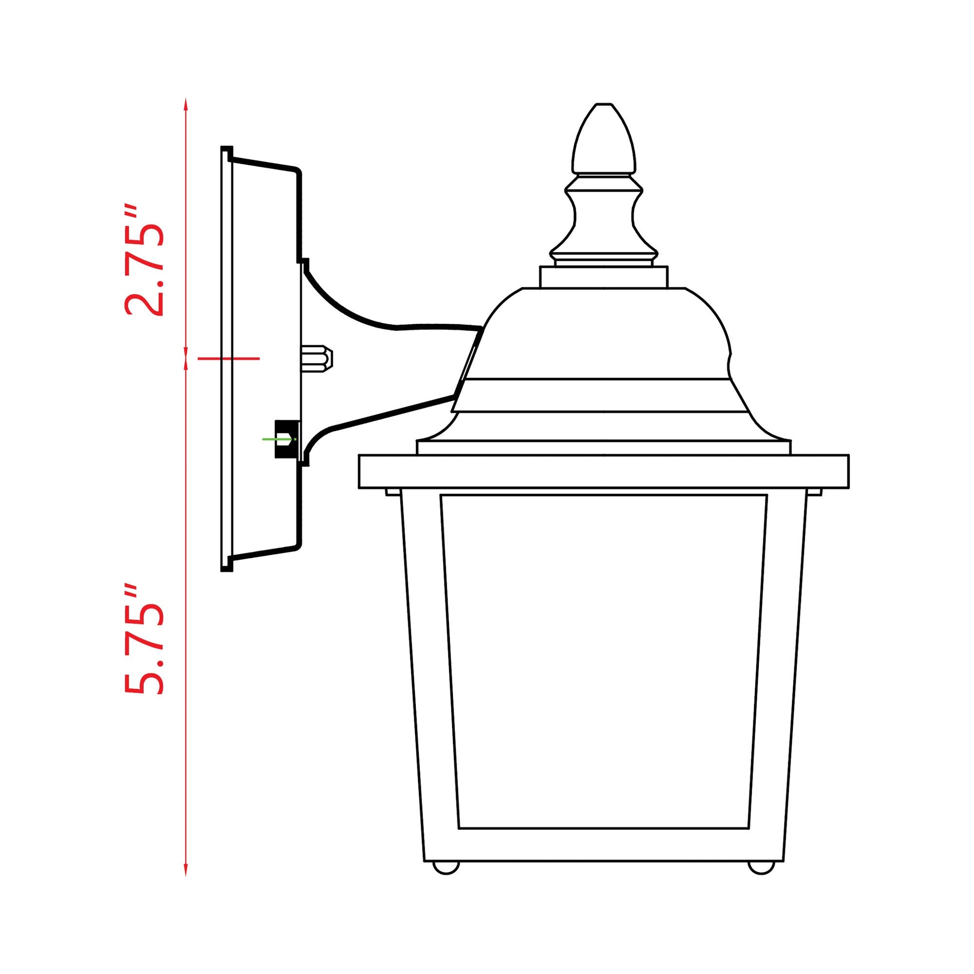 Waterdown Outdoor Glass Wall Light - line drawing.