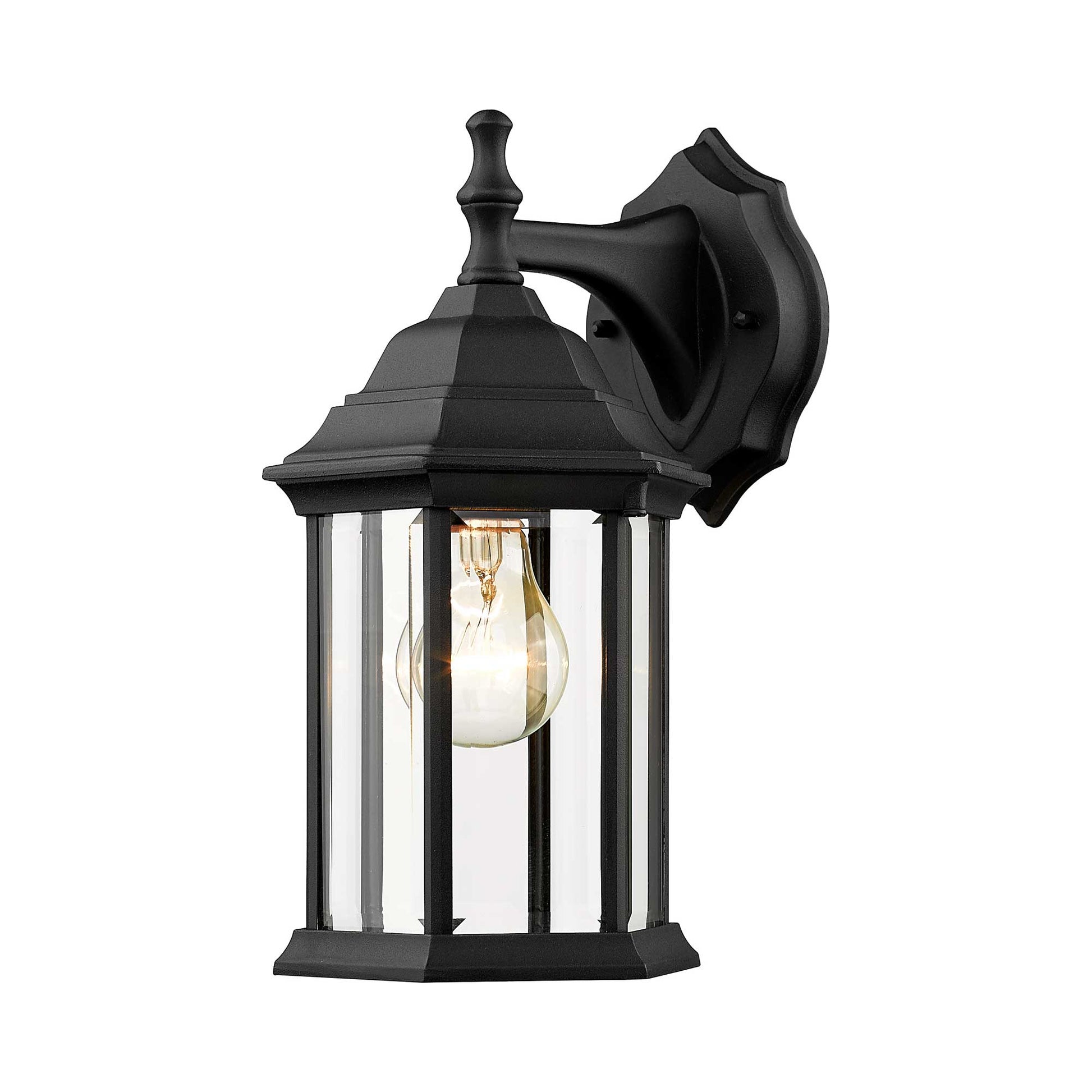 Waterdown Outdoor Lantern Wall Light in Black/Clear Beveled.