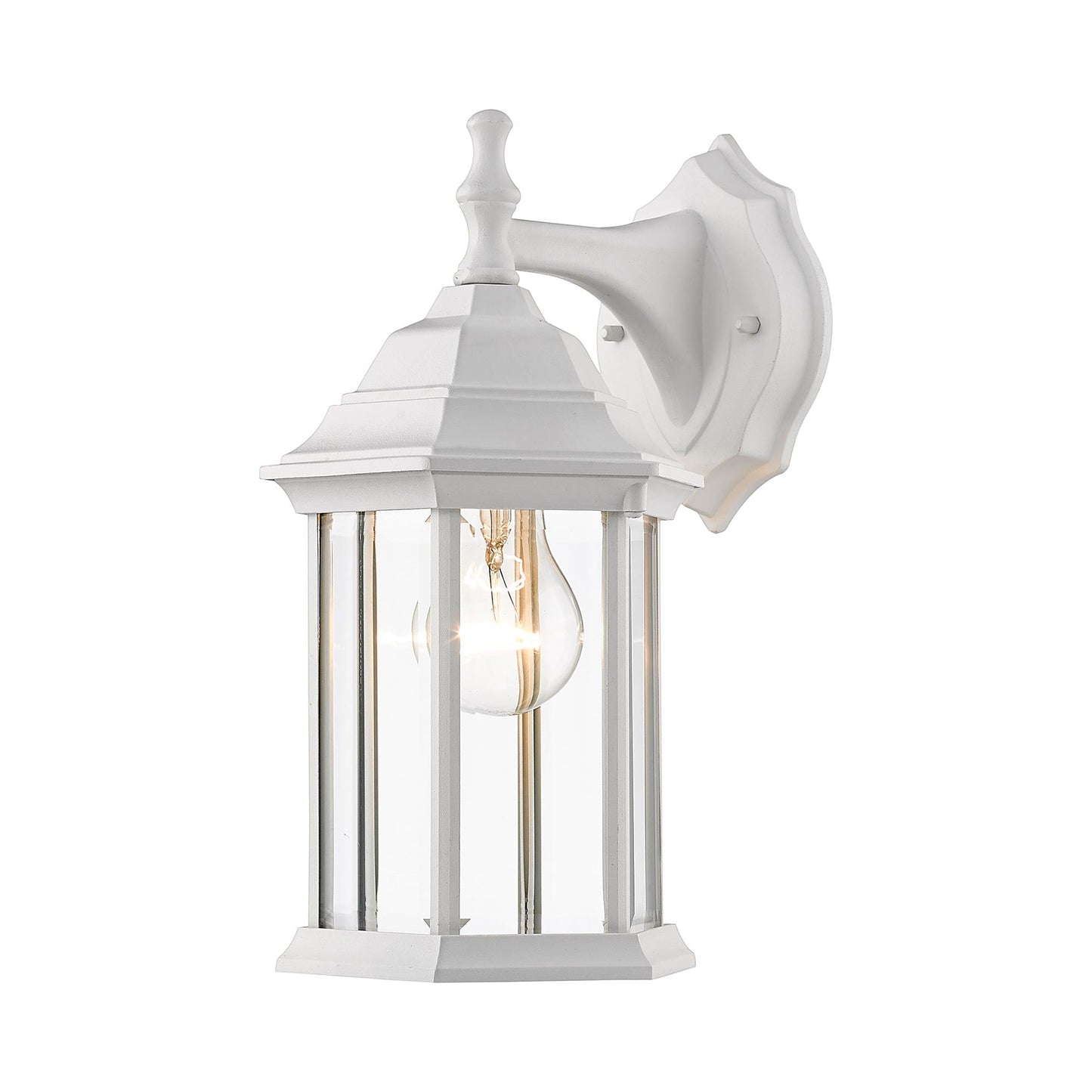 Waterdown Outdoor Lantern Wall Light in Gloss White/Clear Beveled.