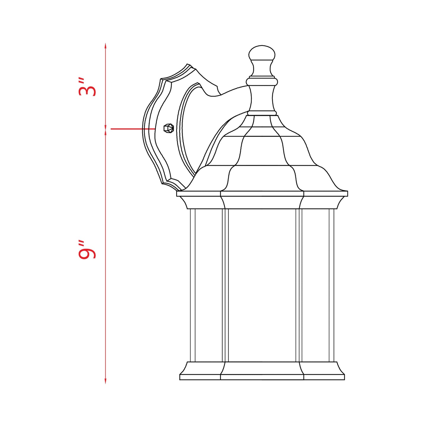Waterdown Outdoor Lantern Wall Light - line drawing.