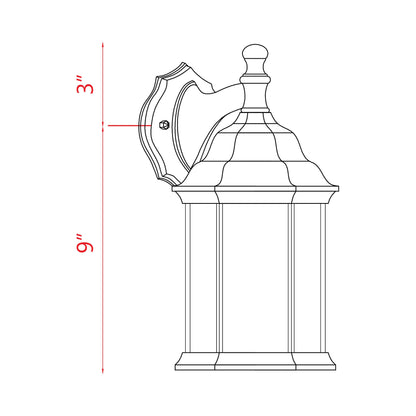 Waterdown Outdoor Lantern Wall Light - line drawing.