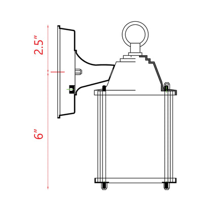 Waterdown Outdoor Rectangular Wall Light - line drawing.