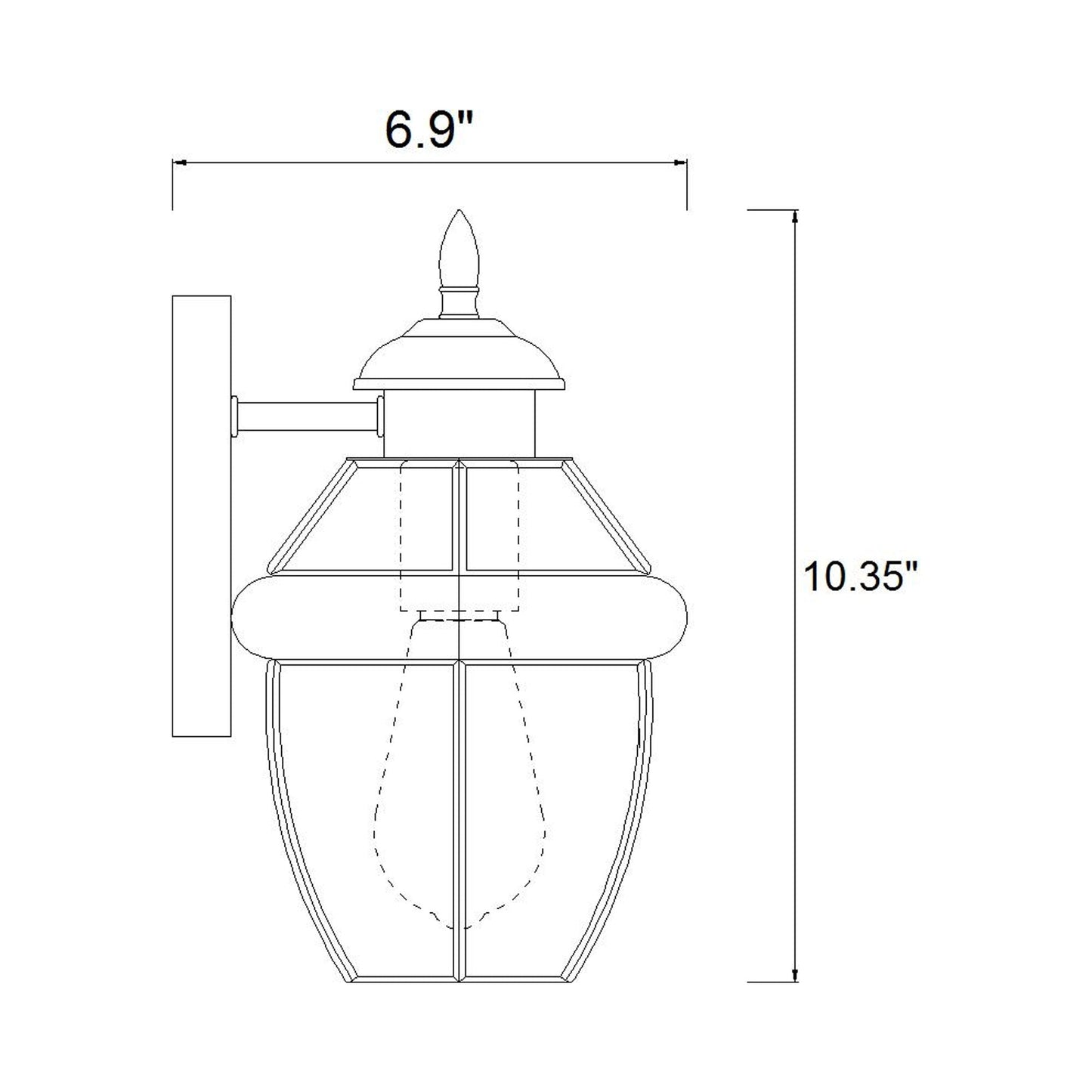 Westover Outdoor Glass Wall Light - line drawing.