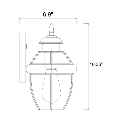 Westover Outdoor Glass Wall Light - line drawing.