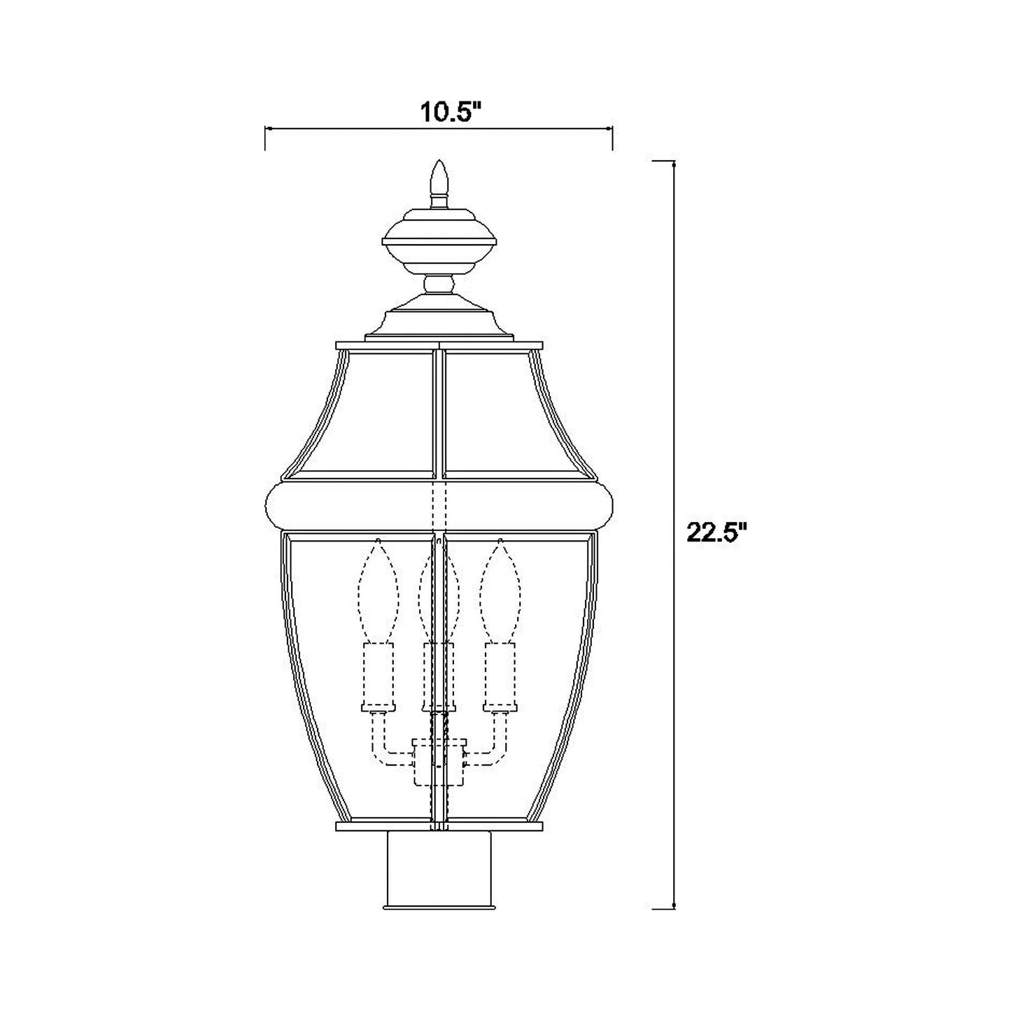 Westover Outdoor Round Post Light - line drawing.