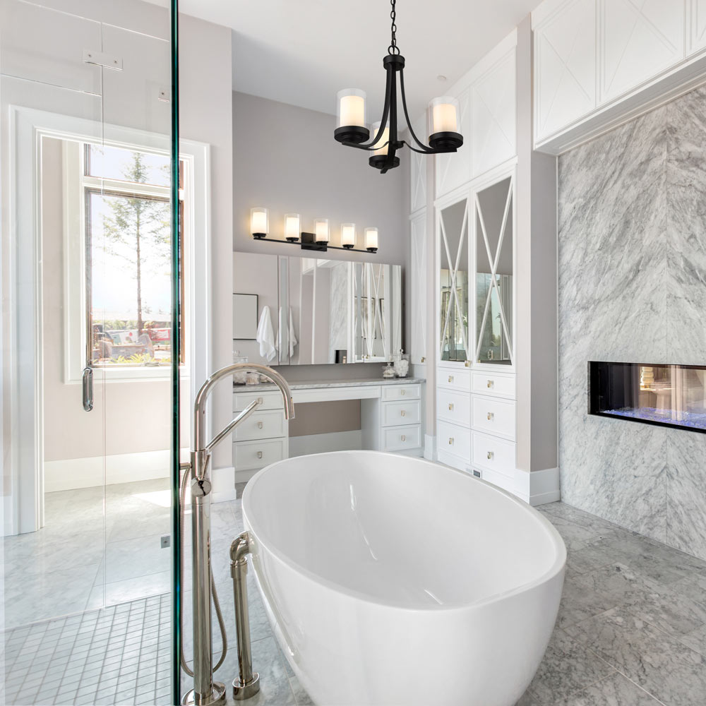 Willow Chandelier in bathroom.