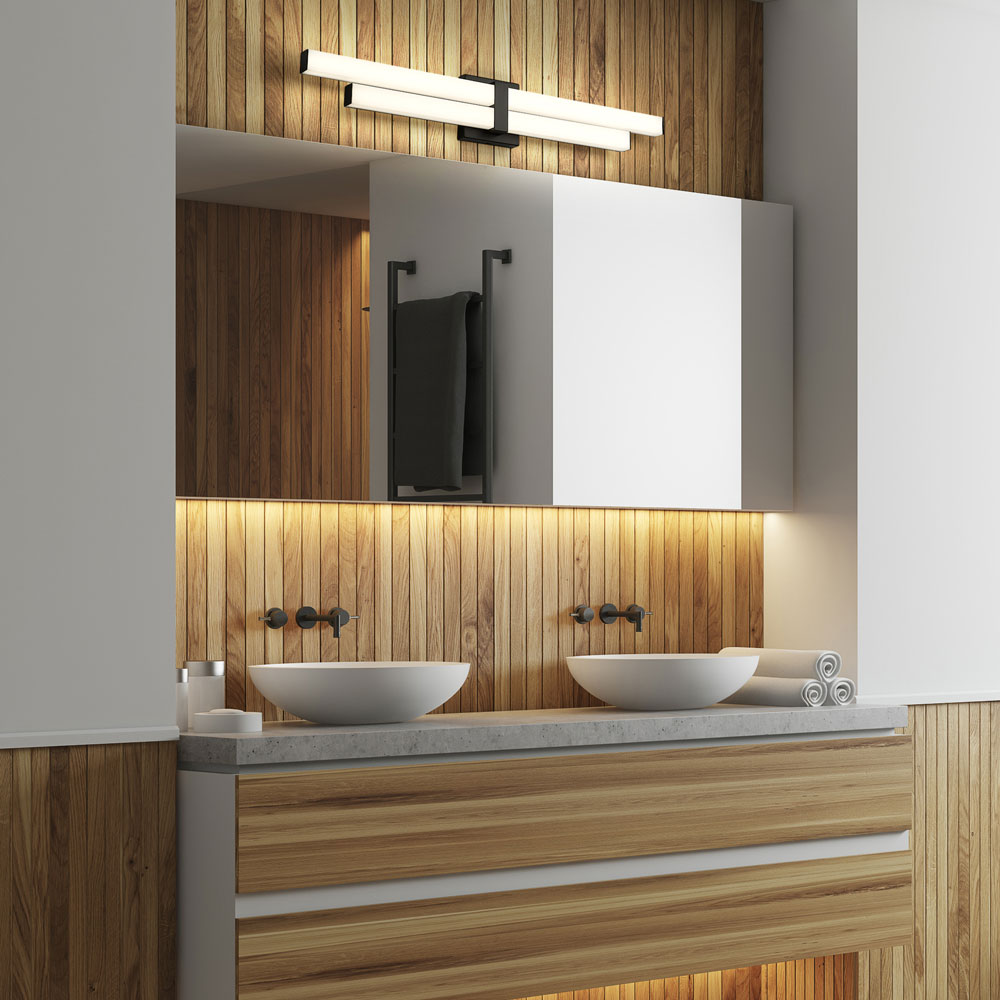 Zane LED Bath Vanity Light in bathroom.