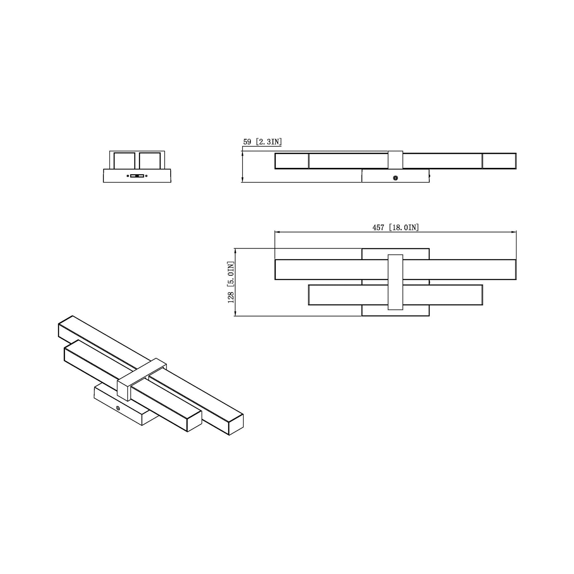Zane LED Bath Vanity Light - line drawing.